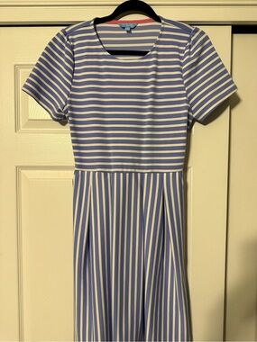 Draper James Blue and White Striped Short Sleeve Dress
